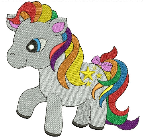 Rainbow Pony Filled Machine Embroidery Digitized Design Pattern