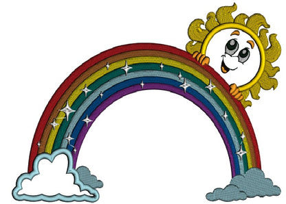 Rainbow With Clouds and Boy Sun Applique Machine Embroidery Design Digitized Pattern