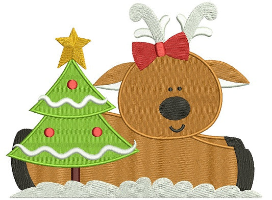 Reindeer With Christmas Tree Filled Machine Embroidery Design Digitized Pattern