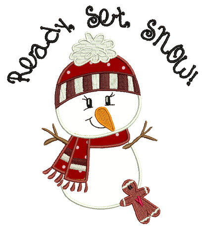 Ready Set Snow Snowman Christmas Applique Machine Embroidery Design Digitized Pattern