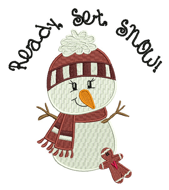 Ready Set Snow Snowman Christmas Filled Machine Embroidery Design Digitized Pattern