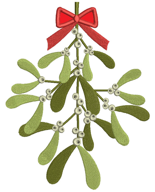 Red Bow on a Branch Christmas Applique Machine Embroidery Digitized Design Pattern