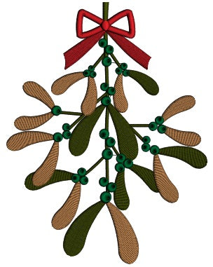 Red Bow on a Branch Christmas Applique Machine Embroidery Digitized Design Pattern