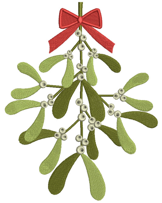 Red Bow on a Branch Christmas Filled Machine Embroidery Digitized Design Pattern