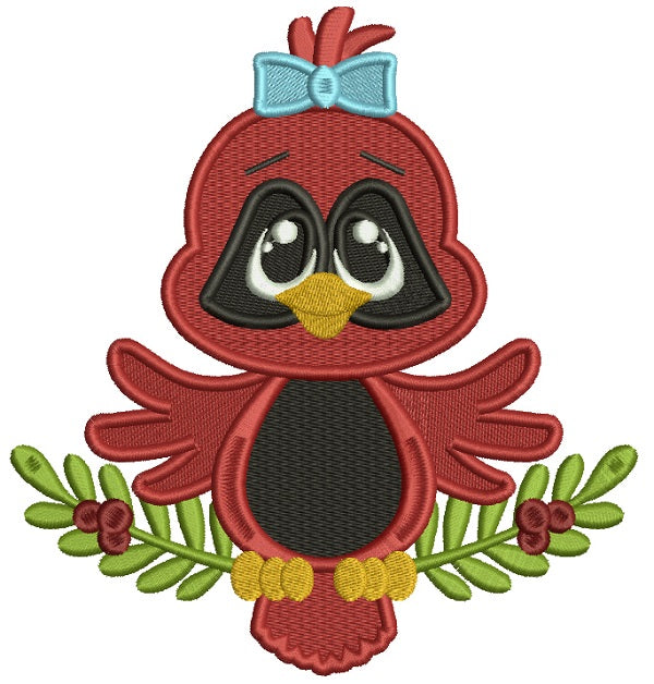 Red Robin Baby Girl Christmas Filled Machine Embroidery Design Digitized Pattern