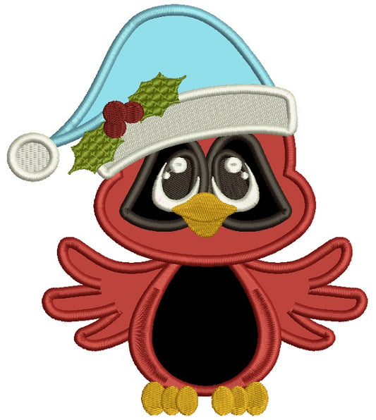 Red Robin Wearing a Christmas Hat Applique Machine Embroidery Design Digitized Pattern