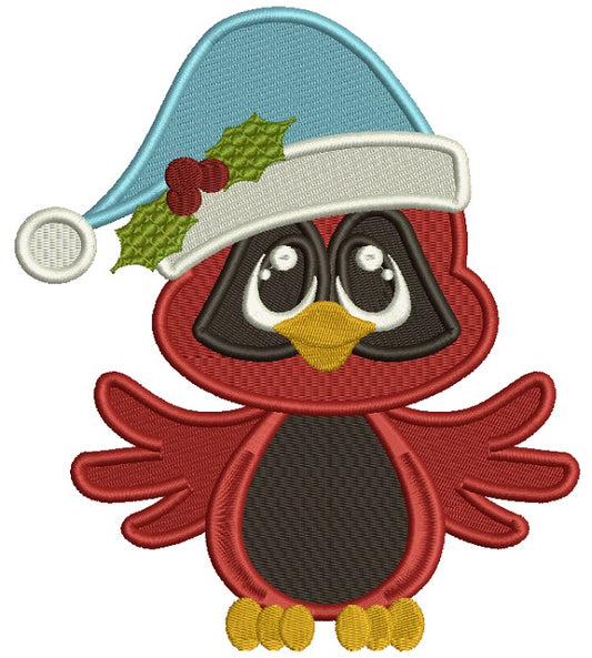 Red Robin Wearing a Christmas Hat Filled Machine Embroidery Design Digitized Pattern