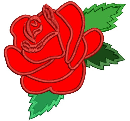 Red Rose Applique Machine Embroidery Design Digitized Pattern