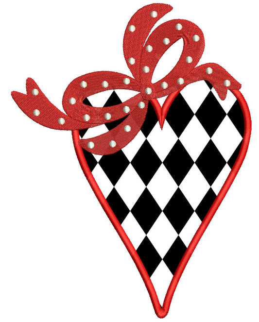 Red Heart With a Ribbon Applique Machine Embroidery Design Digitized Pattern