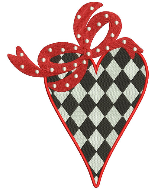 Red Heart With a Ribbon Filled Machine Embroidery Design Digitized Pattern