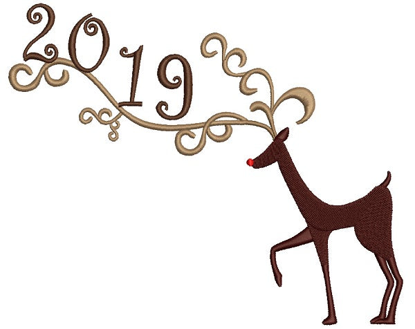 Reindeer 2019 New Year Filled Machine Embroidery Design Digitized Pattern