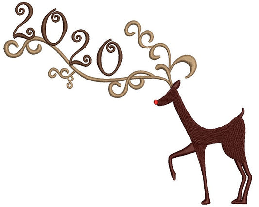 Reindeer 2020 New Year Filled Machine Embroidery Design Digitized Pattern