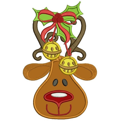 Reindeer Rudolph Red Nose Christmas Applique Embroidery Digitized Design Pattern