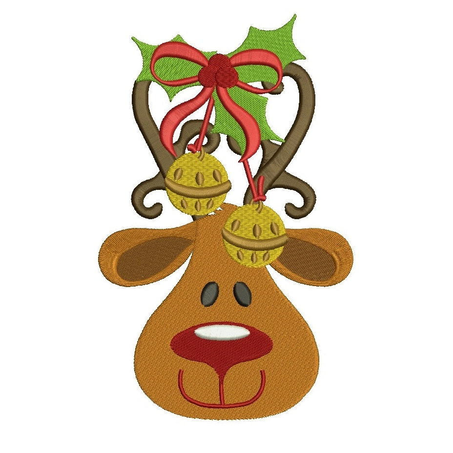 Reindeer Rudolph Red Nose Christmas Filled Embroidery Digitized Design Pattern