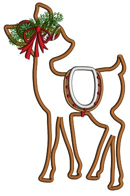 Reindeer With Christmas Bow Applique Machine Embroidery Design Digitized Pattern