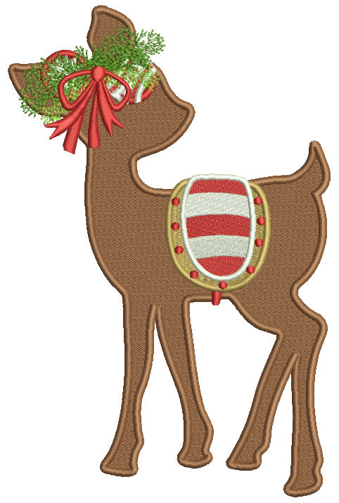 Reindeer With Christmas Bow Filled Machine Embroidery Design Digitized Pattern