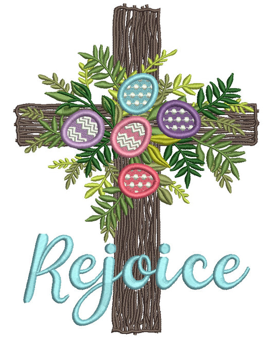 Rejoice Cross With Easter Eggs Filled Machine Embroidery Design Digitized Pattern