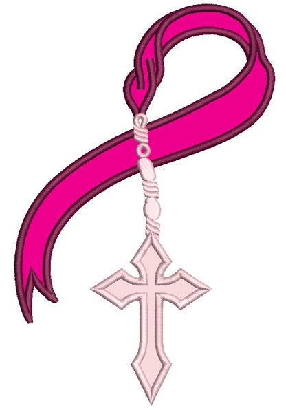 Ribbon With Cross Breast Cancer Awareness Applique Machine Embroidery Design Digitized Pattern