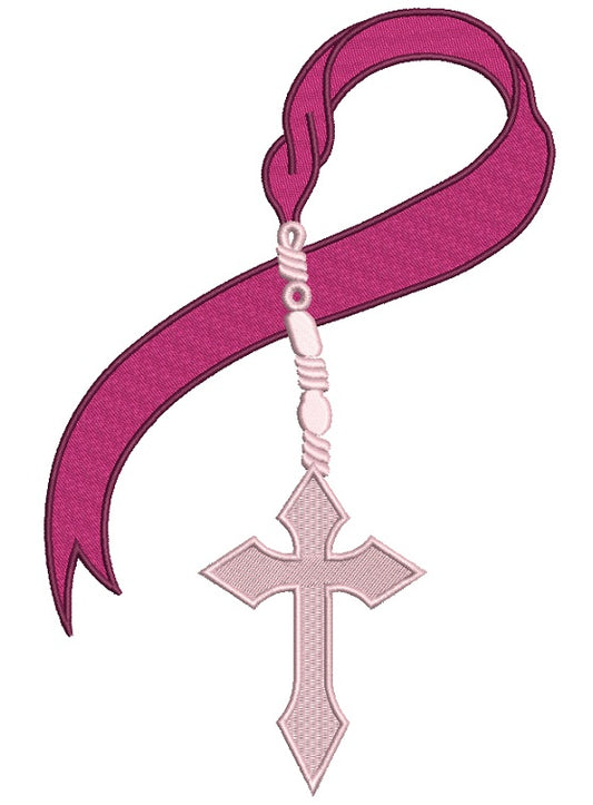 Ribbon With Cross Breast Cancer Awareness Filled Machine Embroidery Design Digitized Pattern