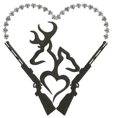 Rifle Heart Buck and Doe Hunting Filled machine embroidery digitized design pattern - Instant Download -4x4 , 5x7, and 6x10 hoops