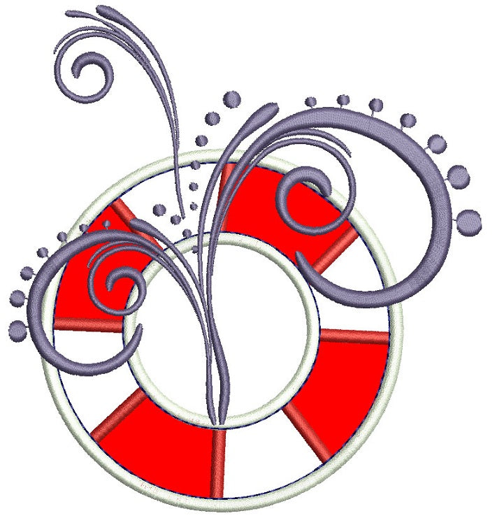 Ring Buoy with Splashes Marine Applique Machine Embroidery Digitized Design Pattern