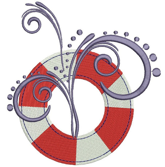 Ring Buoy with Splashes Marine Filled Machine Embroidery Digitized Design Pattern
