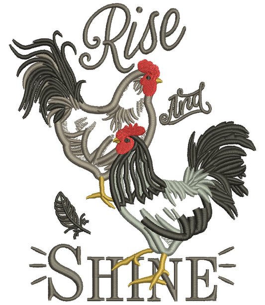 Rise And Shine Two Roosters Applique Machine Embroidery Design Digitized Pattern