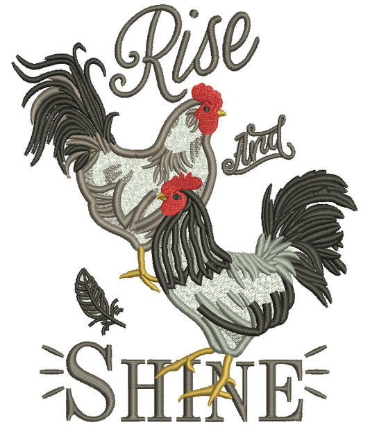 Rise And Shine Two Roosters Filled Machine Embroidery Design Digitized Pattern