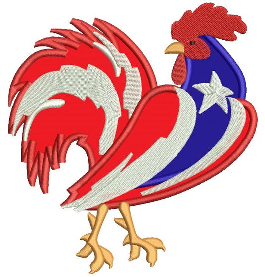 Rooster American Flag Applique Machine Embroidery Design Digitized Pattern