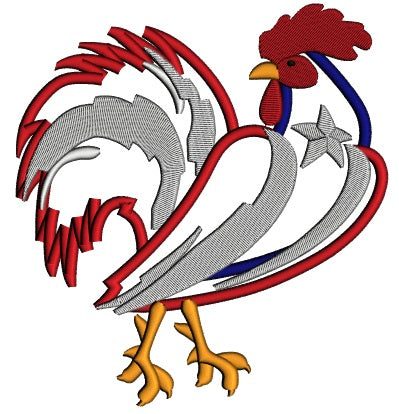 Rooster American Flag Applique Machine Embroidery Design Digitized Pattern