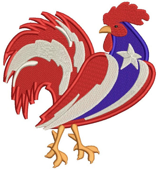Rooster American Flag Filled Machine Embroidery Design Digitized Pattern