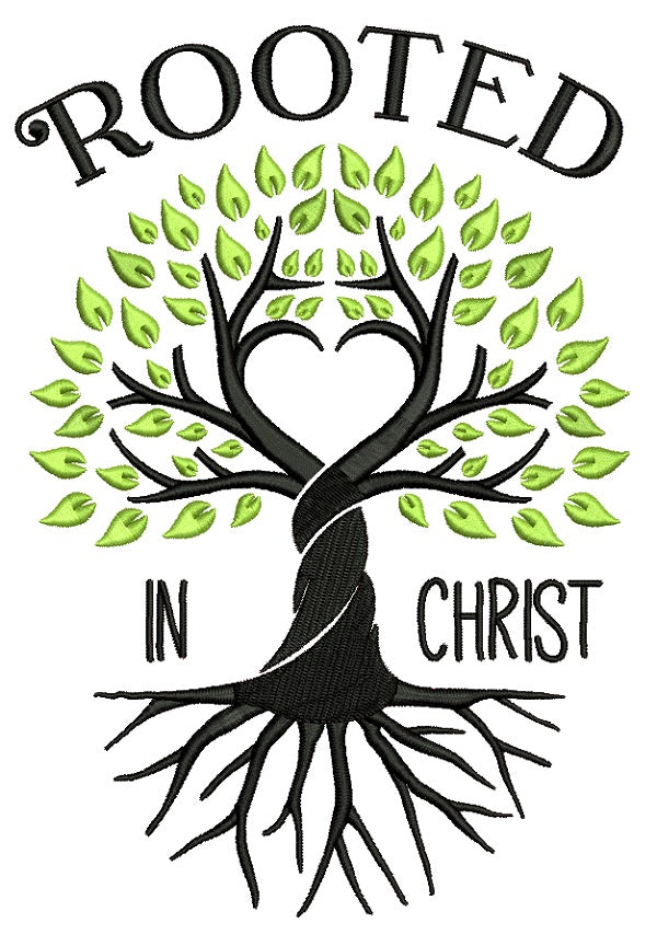 Rooted In Christ Intertwined Tree Religious Filled Machine Embroidery Design Digitized Pattern
