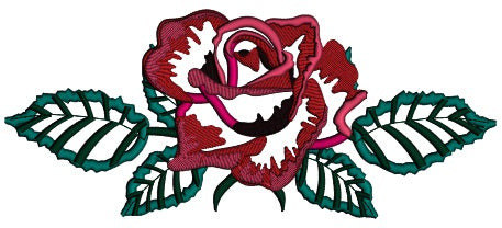 Single Rose With Leaves Flowers Applique Machine Embroidery Design Digitized Pattern