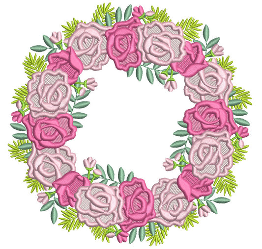 Roses Wreath Flowers Filled Machine Embroidery Design Digitized Pattern