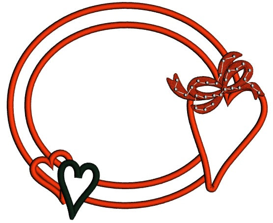 Round Frame With a Big Heart Applique Machine Embroidery Design Digitized Pattern