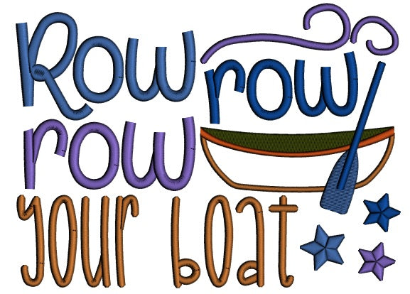 Row Row Row Your Boat Nursery Rhime Applique Machine Embroidery Design Digitized