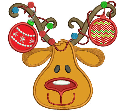 Rudolph Red Nose Reindeer Christmas Applique Machine Embroidery Digitized Design Pattern