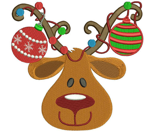 Rudolph Red Nose Reindeer Christmas Filled Machine Embroidery Digitized Design Pattern