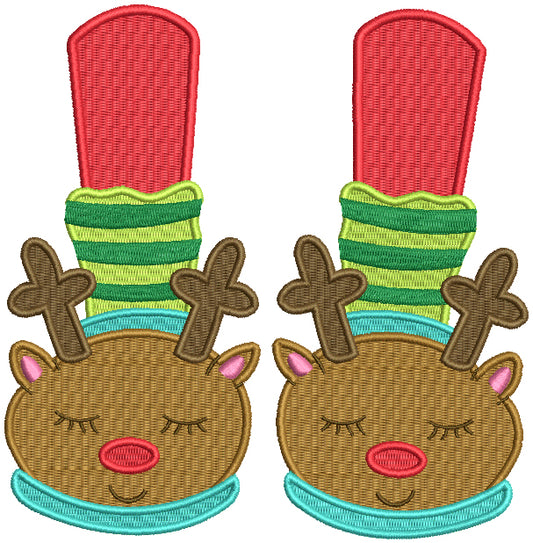 Rudolph the Red-Nosed Reindeer Slippers Christmas Filled Machine Embroidery Design Digitized Pattern