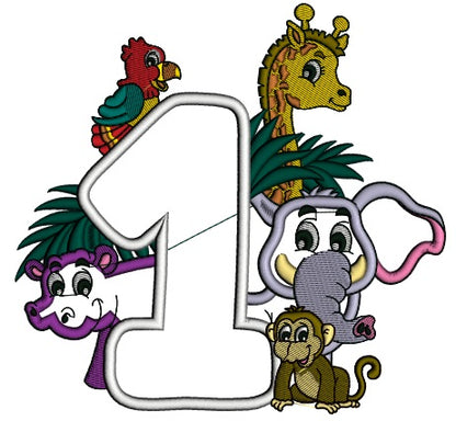 Safari Number One First Birthday Elepahnt and Hippo Applique Machine Embroidery Design Digitized Pattern