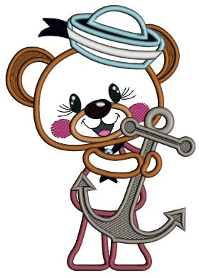 Sailor Baby Bear Holding Boat Anchor Applique Machine Embroidery Design Digitized Pattern