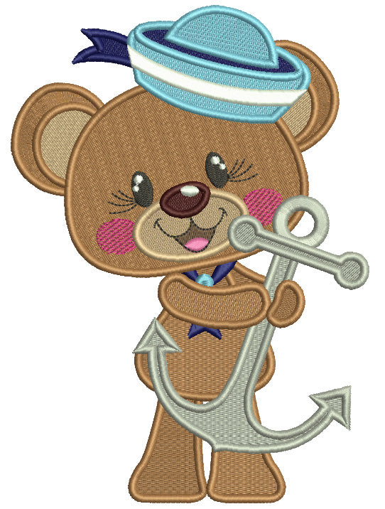 Sailor Baby Bear Holding Boat Anchor Filled Machine Embroidery Design ...