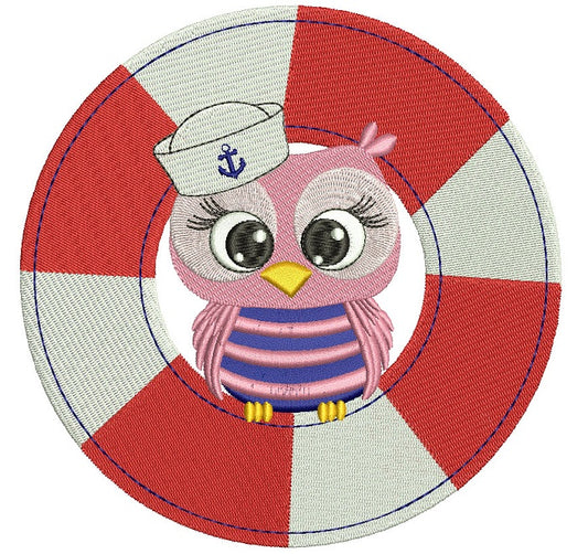 Sailor Owl Marine Filled Machine Embroidery Digitized Design Pattern