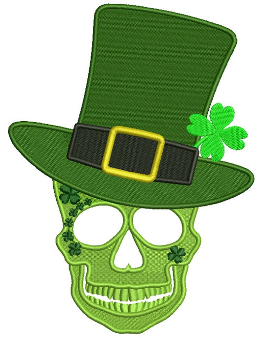 Saint Patrick's Day Skull Wearing a Hat Filled Machine Embroidery Design Digitized Pattern