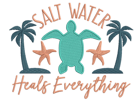 Salt Water Heals Everything Turtle Filled Machine Embroidery Design Digitized Pattern