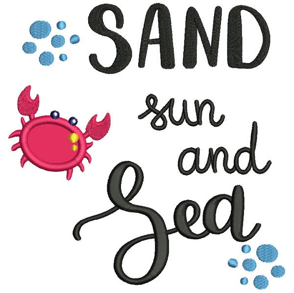 Sand Sun And Sea Little Crab Applique Machine Embroidery Design Digitized Pattern
