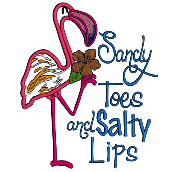 Sandy Toes and Salty Lips Flamingo Applique Machine Embroidery Design Digitized Pattern