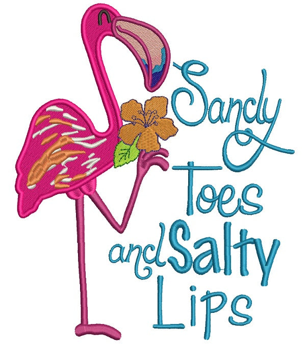 Sandy Toes and Salty Lips Flamingo Filled Machine Embroidery Design Digitized Pattern
