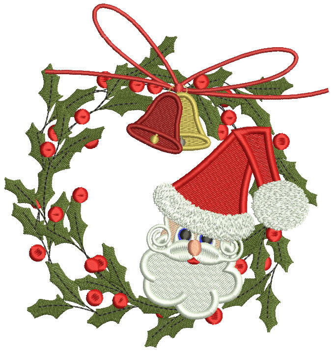 Santa And Christmas Bells Wreath Filled Machine Embroidery Design Digitized Pattern