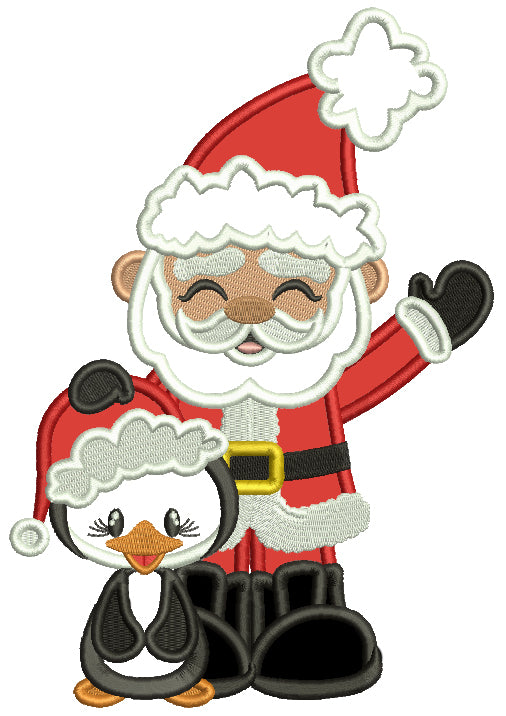 Santa And Penguin Christmas Applique Machine Embroidery Design Digitized Pattern